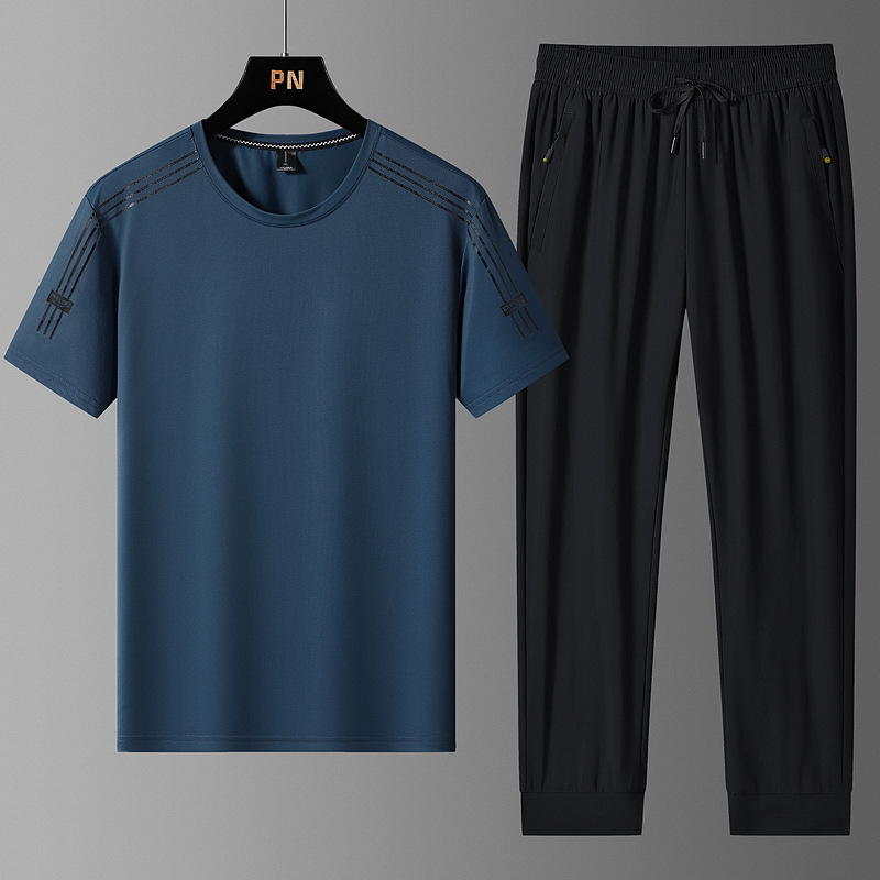 Super tamaño de verano hombre helado juego deportivo hombre delgado rápido secado pantalones de manga corta estilo coreano casual de dos piezas para hombre