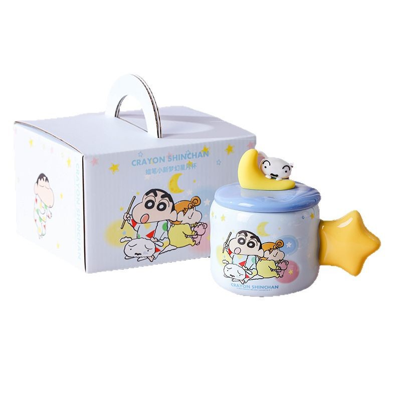 Crayon Shin-chan dream Xingyue taza de cerámica con tapa creativa, personalidad de alto valor, pareja de estudiantes, taza de café