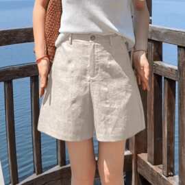 天丝亚麻短裤女夏季薄款2026新款高腰a字棉麻西装阔腿热裤五分裤
