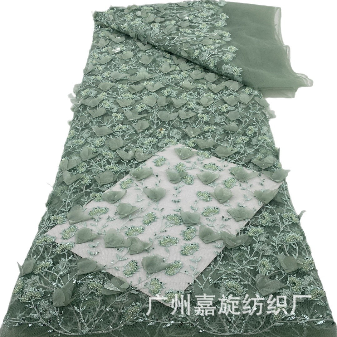 Primavera y verano nuevas flores tridimensionales bordadas cuentas tubo de sequillas tela bordada vestido de bodas vestido de ropa infantil tela