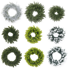国境を越えたクリスマスの花輪ショーウインドーのドア飾り人工松針藤条緑の雰囲気にクリスマスの花輪を配置する