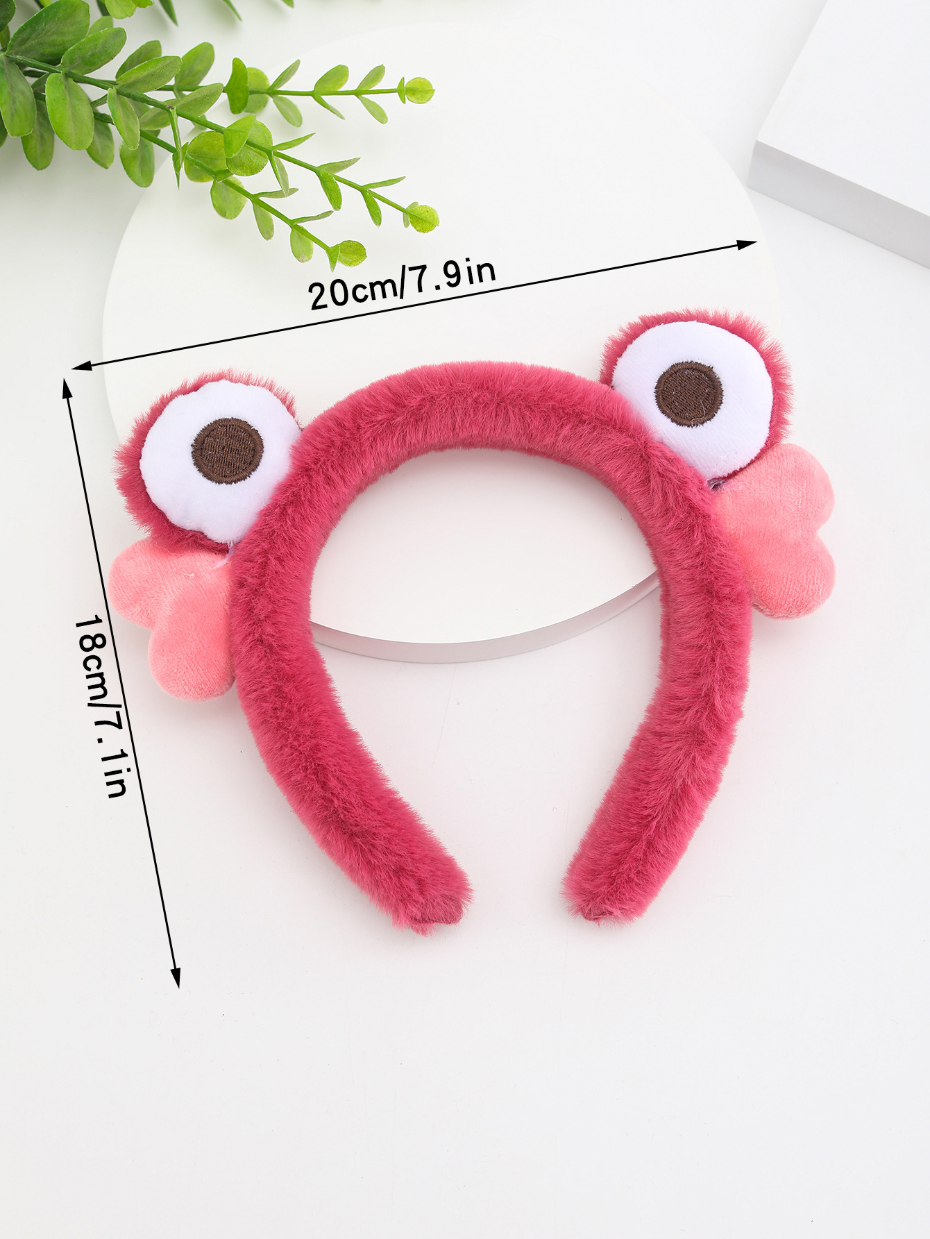 Diadema de felpa de dibujos animados de otoño e invierno, diadema de amor de ojos de rana verde, oso de fresa, accesorios para el cabello a juego, muñequera al por mayor