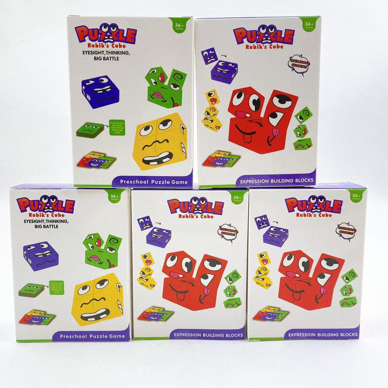 Juguetes para niños, rompecabezas en caja, cara sonriente, cubo de Rubik, cara cambiante, interacción entre padres e hijos, rompecabezas de escritorio, patrón de plástico, cubo de Rubik