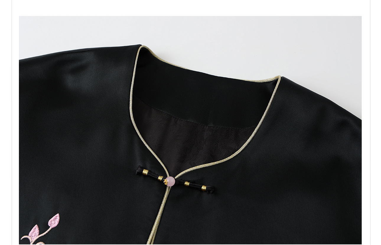 Áo vest nữ thêu hoa văn quốc gia mùa hè, chất acetate dáng rộng cao cấp — Áo khoác màu đen, Gi lê màu đen chi tiết 11
