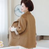 妈妈秋装中年毛呢开衫新款洋气中长款双面呢大衣时尚春秋外套上衣，女装毛呢外套，妃慕昵服饰