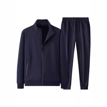 春秋季男式休闲运动套装开衫卫衣两件套立领外套全棉休闲服中老年