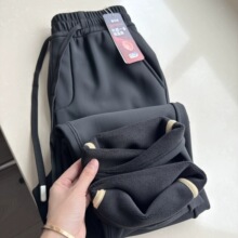 户外三防蓄re锁wen一体绒 情侣女秋冬男装松紧腰直筒加绒休闲裤子