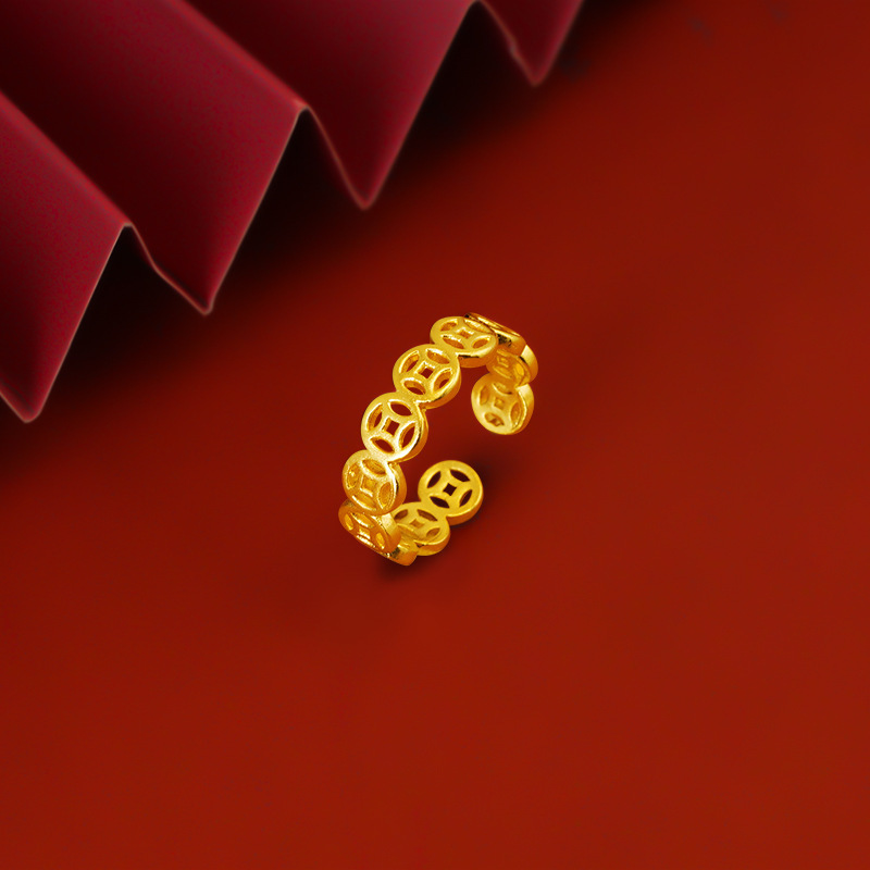 Vintage Ethnic Style Copper Coin Ring Retro Coin Ring Internet Celebrity Live Open End Ring for Women Cross-Border Hot Wholesale