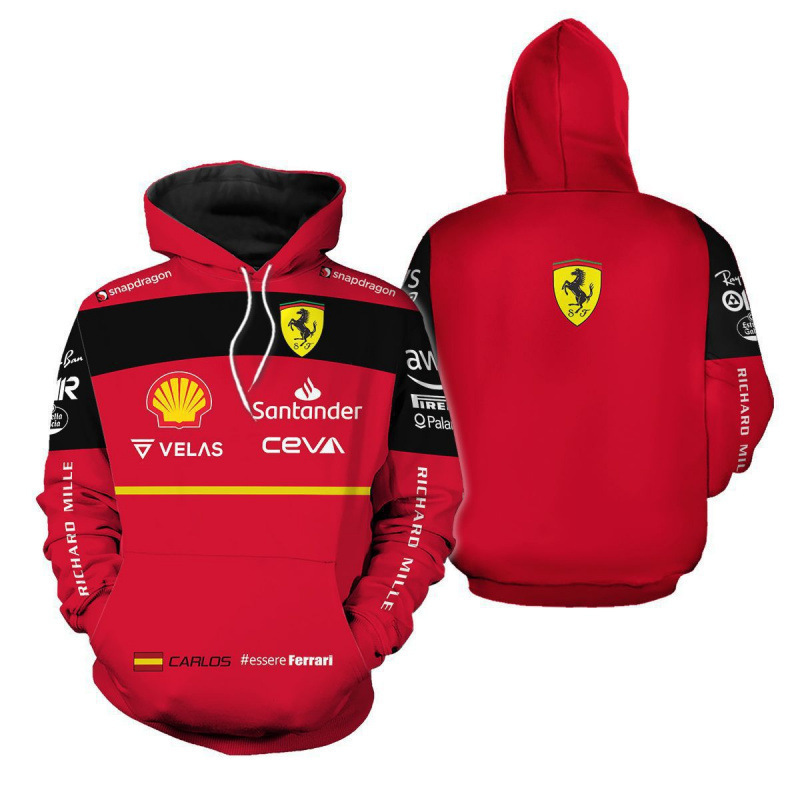2025 Ferrari Hoodie 3D Digital Printing Carlos Driver Team Red Ferrari F1 Team Shirt