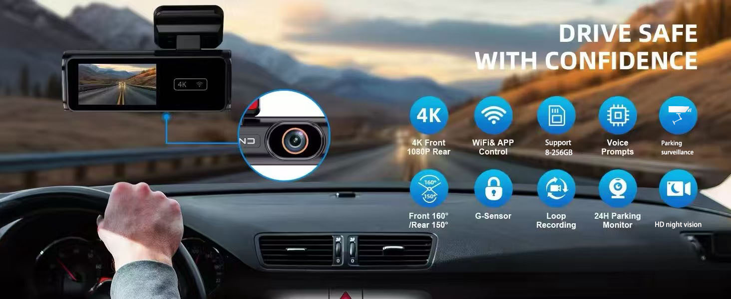 New Cross-Border 4K Ultra-High-Definition Wifi Mobile Phone Connection Gps Tracking Parking Monitoring Dual-Lens Driving Recorder