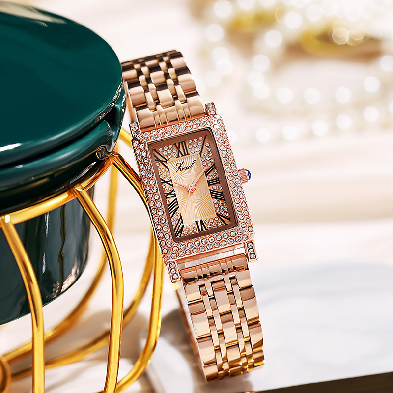 New Style Women's Fashion Square Watch, Luxury Diamond-Encrusted Gold and Steel Band Watch, Square-Shaped Tiktok Live Broadcast Women's Quartz Watch New Style Women's Fashion Square Watch, Luxury Diamond-Encrusted Gold and Steel Band Watch, Square-Shaped Tiktok Live Broadcast Women's Quartz Watch