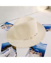 2019夏天遮阳黑色百搭草帽宽檐爵士帽珍珠小礼帽呛口小辣椒女帽