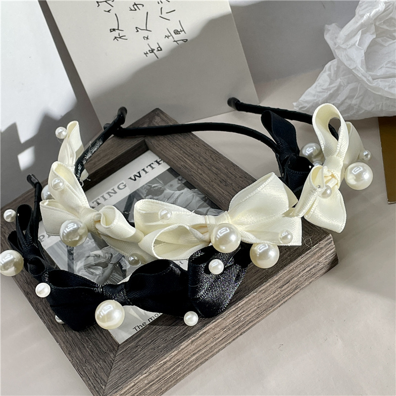 Frau Feenhafter Stil Süss Bogenknoten Tuch Inlay Künstliche Perlen Haarband display picture 4