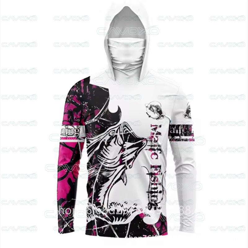 Ice Silk Fishing Clothing, Lightweight, Breathable, Sun Protection Clothing, Outdoor Lure Fishing, Long-Sleeved Face Towel, Integrated Hooded Shirt, Quick-Drying