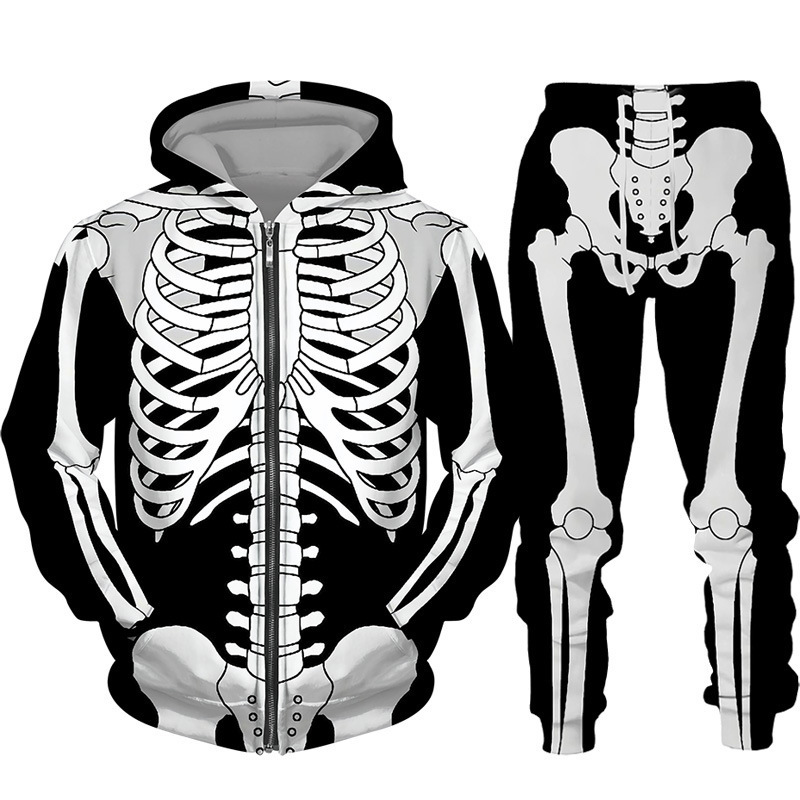 Comercio exterior transfronterizo impresión digital 3D chaqueta con capucha de calavera de terror de dos piezas para hombres europeos y americanos MF08-ML01