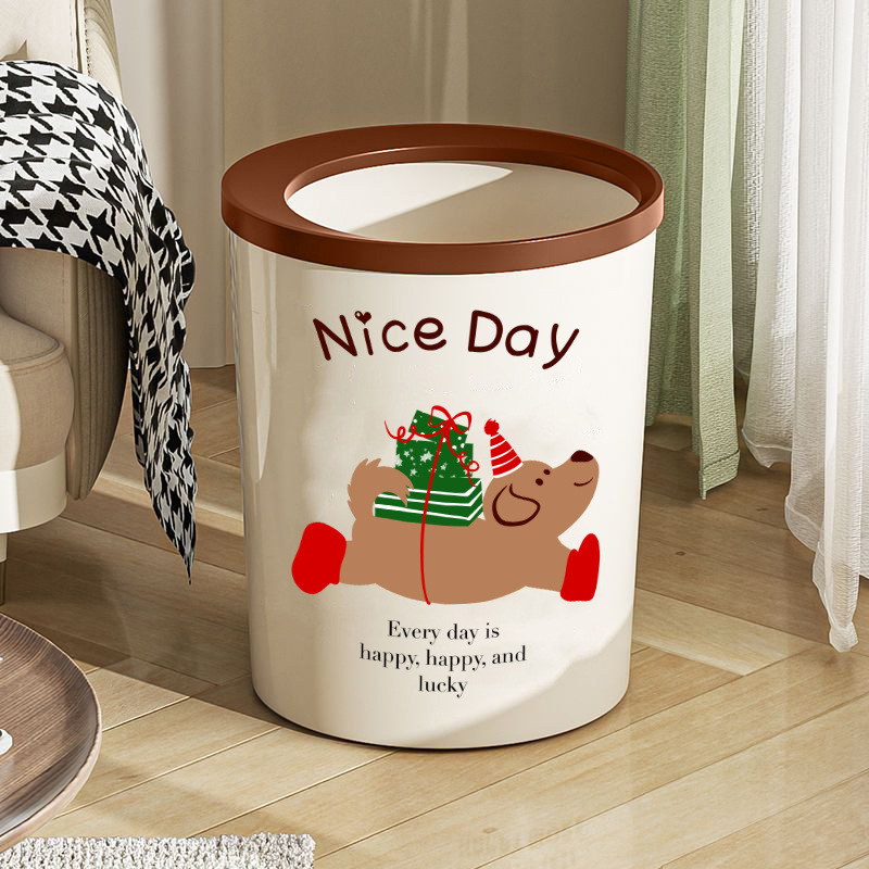 Cartoon Carmly Style Trash Bin Household Toilet Coverless Pressure Ring Kitchen Bedroom Living Room Office Large Capacity Trash Bin
