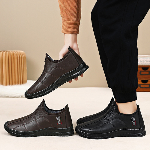 Men's Winter Cotton Boots New Cross-border Thicker Fleece Insulated Warm Mid-Age Father Shoes Anti-Slip One-Piece Casual Shoes