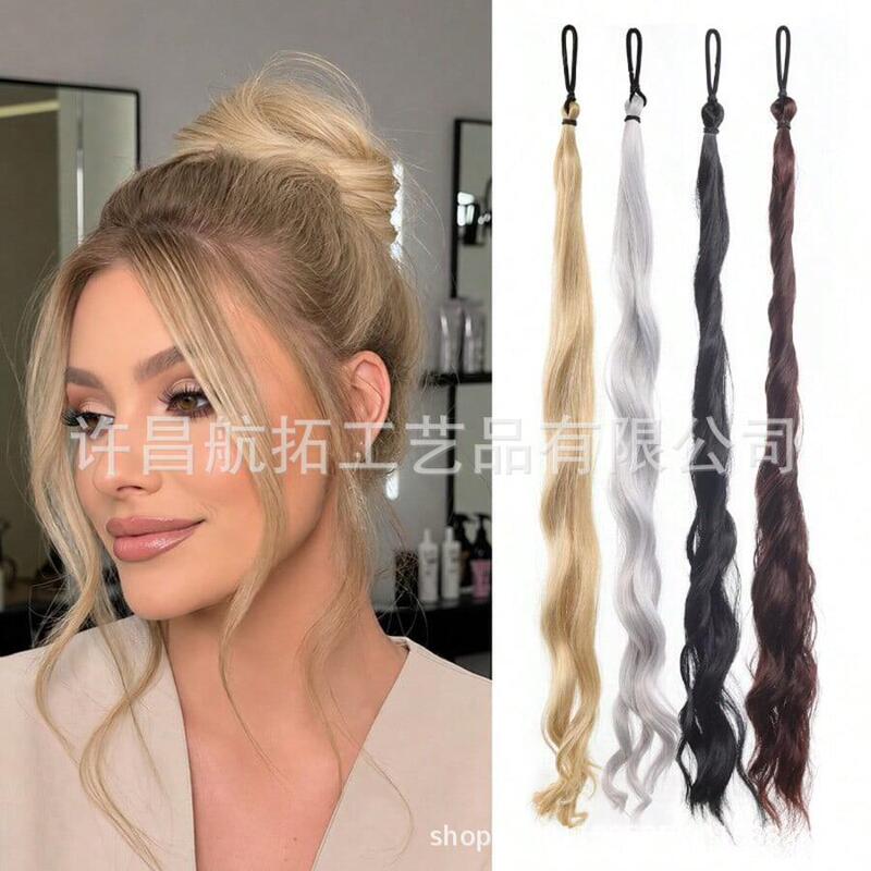 Long Hair Wig with Rubber Band Ponytail, Messy Bun Synthetic Fiber Self-Wrapping Wig Ponytail Hair Bundle Long Hair Wig with Rubber Band Ponytail, Messy Bun Synthetic Fiber Self-Wrapping Wig Ponytail Hair Bundle