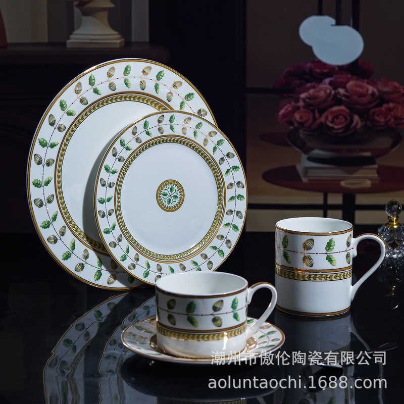 French Style Boto Constance Dinner Plate Home Western Food Plate Light Luxury Porcelain Steak Plate Bone China Cup and Saucer Four-piece Set