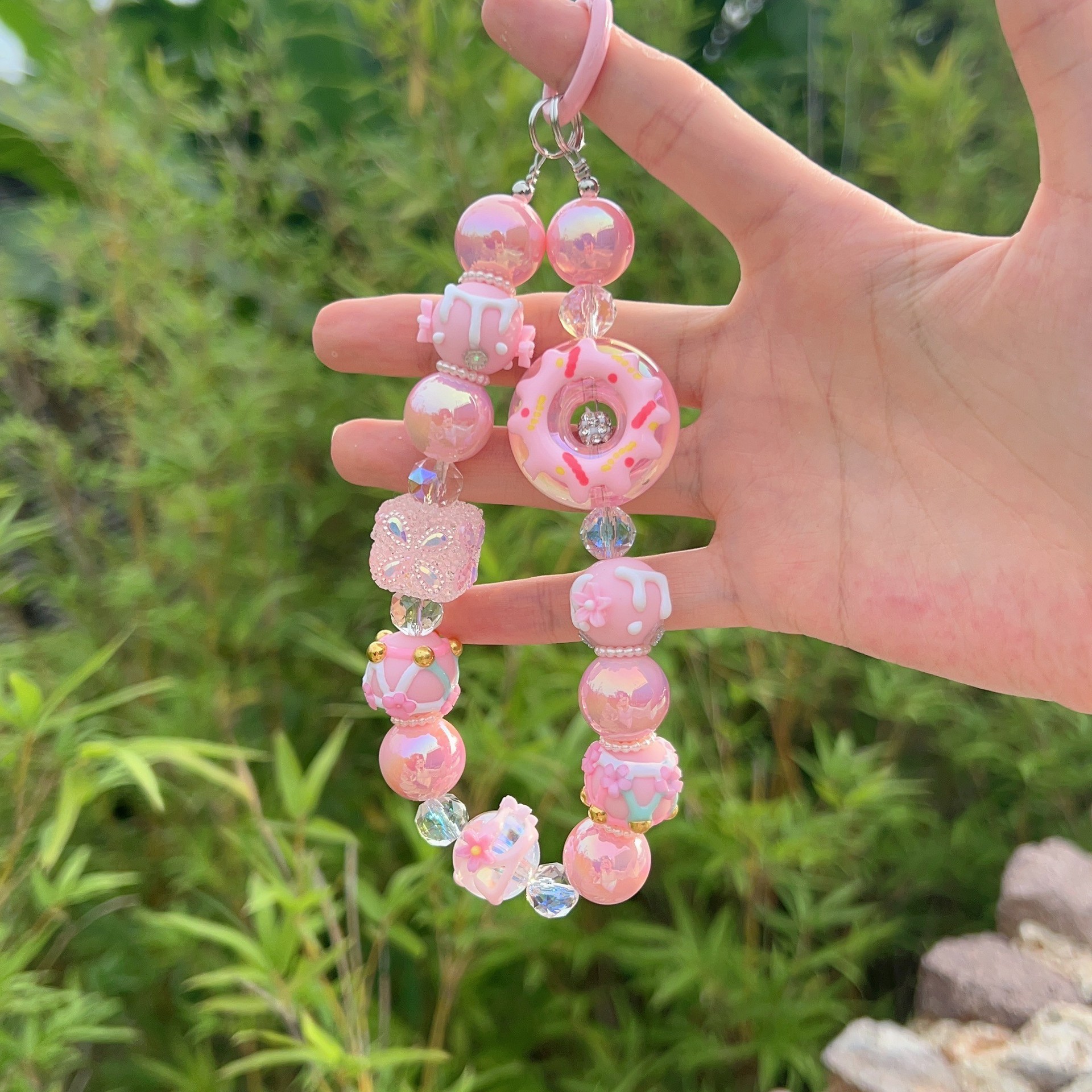 Beaded Design Cartoon Style Style Cartoon Style Round Heart Shape Plastic Resin Beaded Keychain