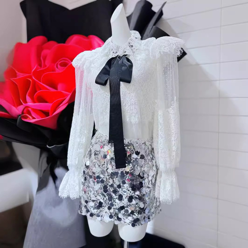 Thirteen lines of 2024 summer new temperament shirt hand-cut lace stitching jacket women manufacturers a generation of hair