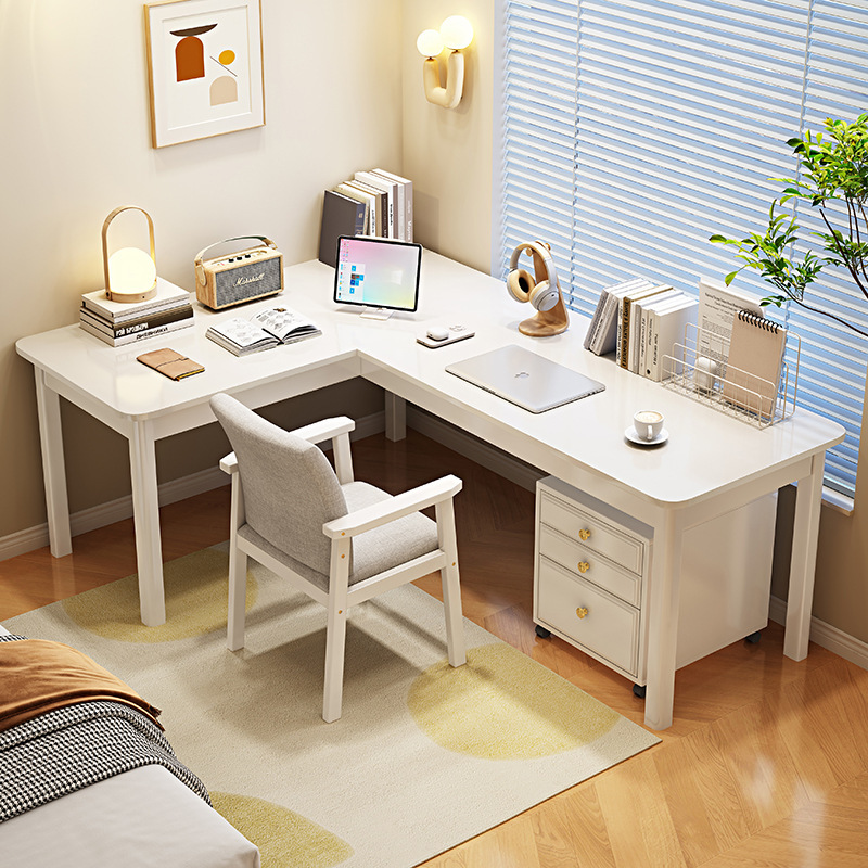 實木轉角書桌書櫃組合簡約台式電腦桌臥室兒童學習桌家用辦公桌子