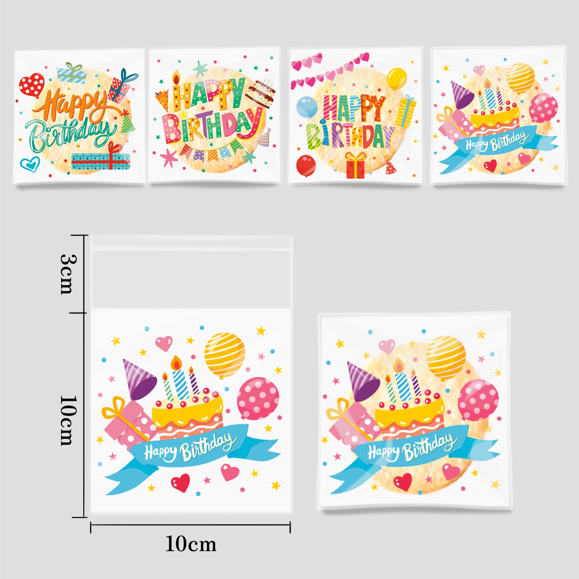 Bolsa Autoadhesiva de Embalaje para Cumpleaños, OPP, Autoadhesivo, para Galletas y Dulces