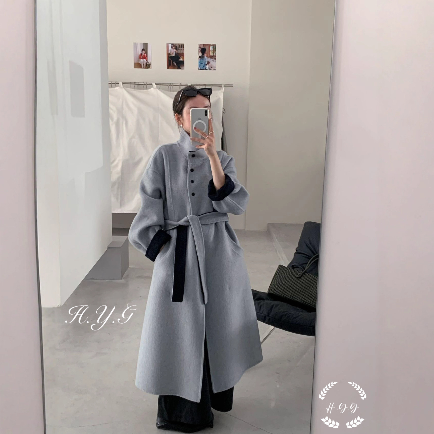 【花海】双色版秋冬新款立领高级双面羊毛大衣长款宽松显瘦外套女