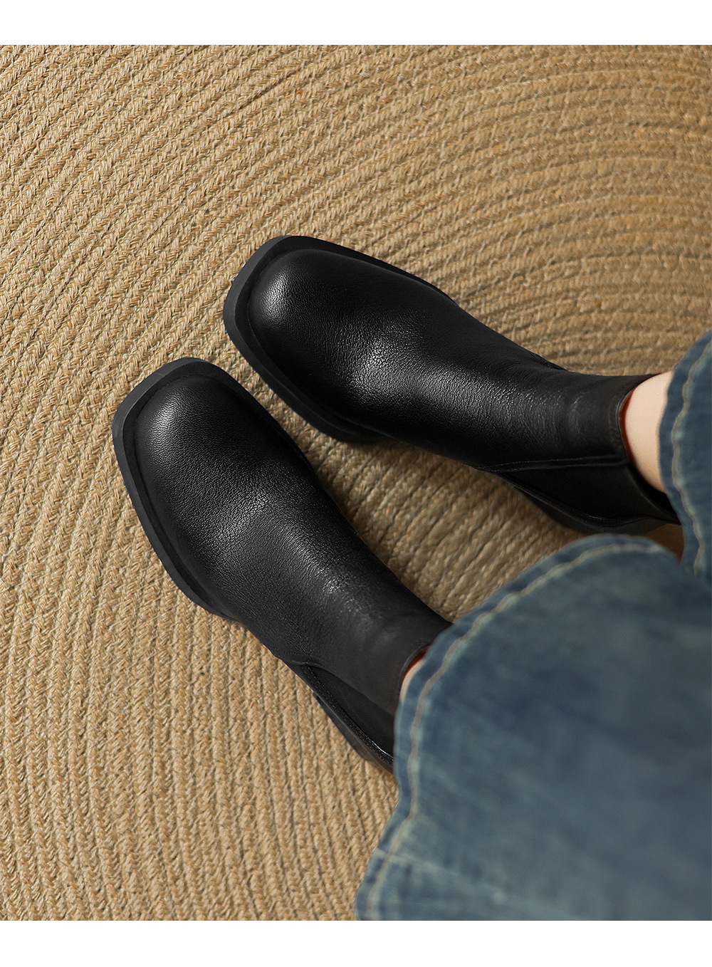 Boot Chelsea cổ ngắn mũi vuông da dê mềm, gót dày platform, phong cách cổ điển, dáng slip-on thu đông — nhung đen, Nhung nâu, Lớp lót đơn màu đen, Lớp lót đơn màu nâu chi tiết 7