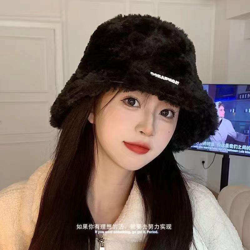 新款大头围水桶帽日系显脸小帽子黑色针织毛绒渔夫帽女跨境秋冬季|undefined