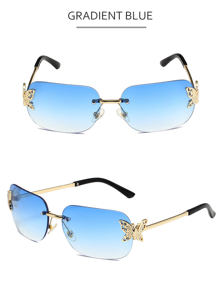 50g Weight Frameless Glasses Structure Sunglasses Classification PC, UV400 Protection Lens Material Square Glasses Style Travel Occasion Butterfly Pattern Women's Gender Simple Style, Classic Style Style Grey, Gold Color Simple Style Classic Style Butterfly PC UV400 Protection Square Frameless Women's Sunglasses 10