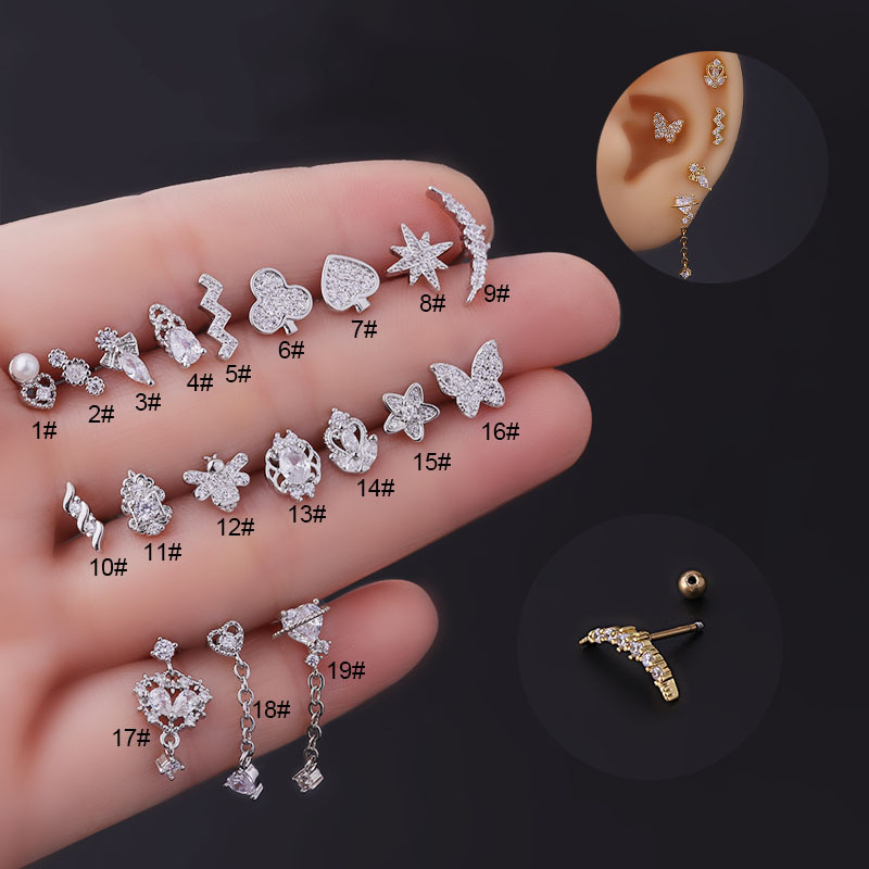 2PCS 20G tanka šipka od nehrđajućeg čelika cirkonski klinovi modni piercing naušnice vijci twist ball naušnice pojedinačne_voghion.com