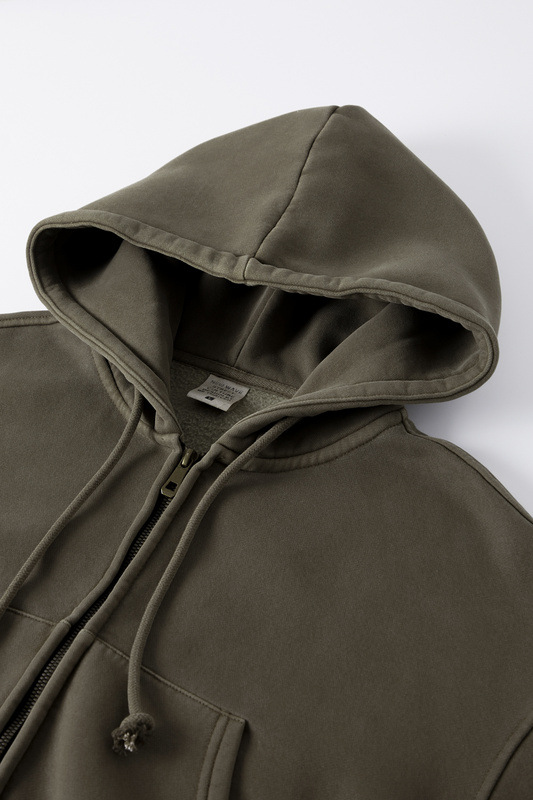 Men's Clothing high street fashion brand autumn and winter heavy 380G washed plus velvet zipper hooded sweatshirt retro hot girl short top_voghion.com