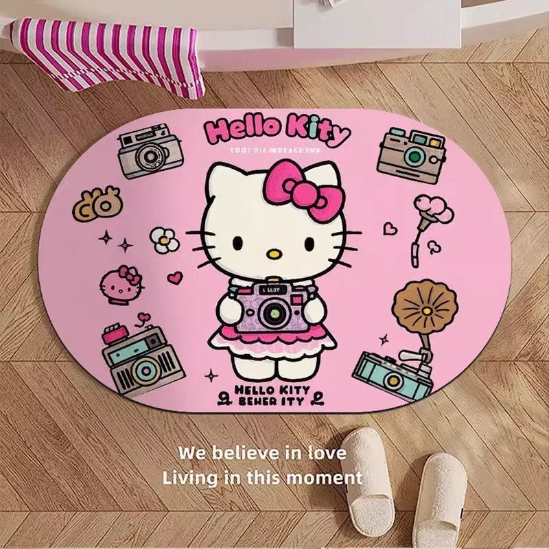 可爱复古kitty硅藻泥地垫浴室洗漱间吸水防滑地垫入户玄关装饰垫|undefined