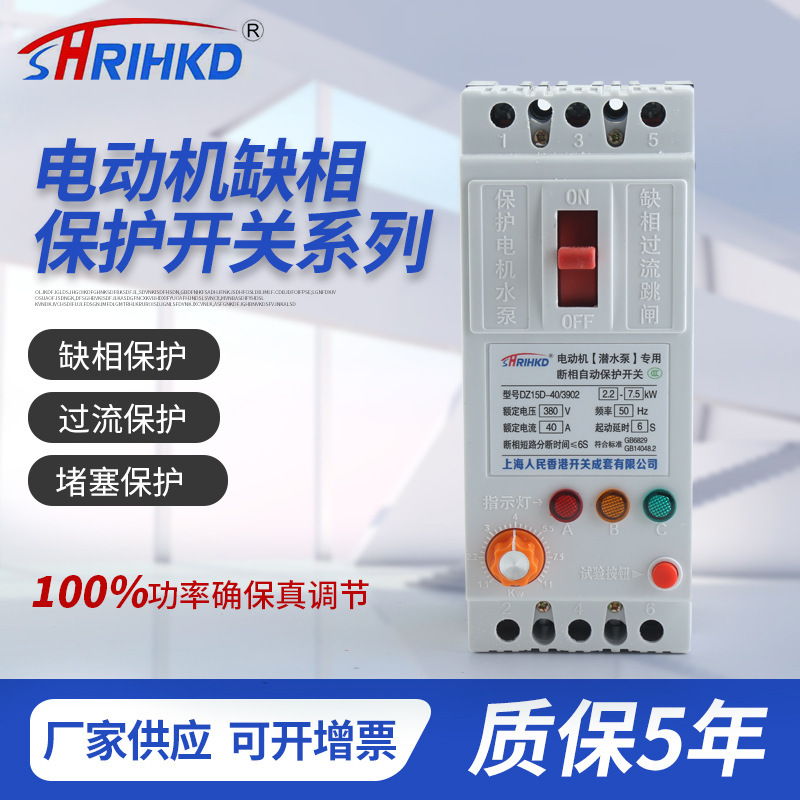 Dz15D Series Motor Phase Loss Protection Switch Pc Insulation Flame Retardant Protection Switch Plastic Case Circuit Breaker Protector