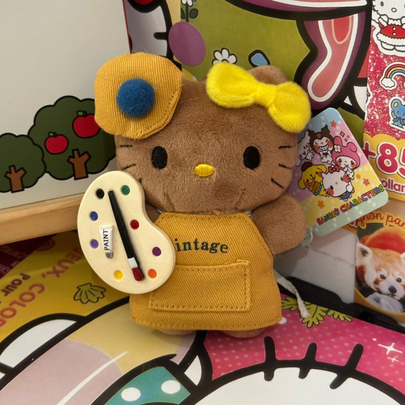 黑色草帽kitty帽宝宝挂件爱心扣公仔玩偶可爱赫本风挂饰钥匙扣|undefined