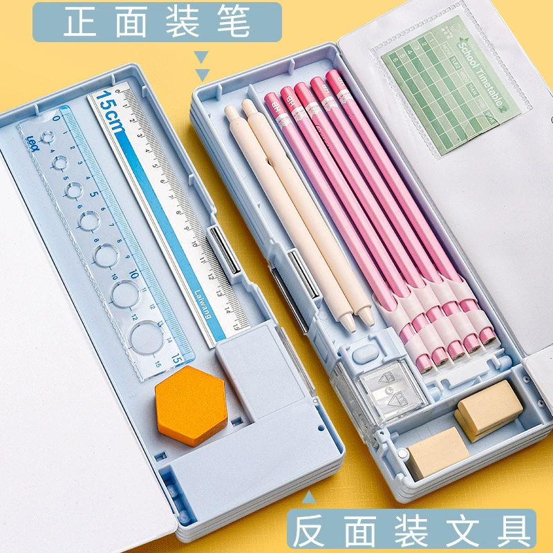 Children's universal plastic double-layer pencil case for boys for elementary school students for kindergarten, new collection
