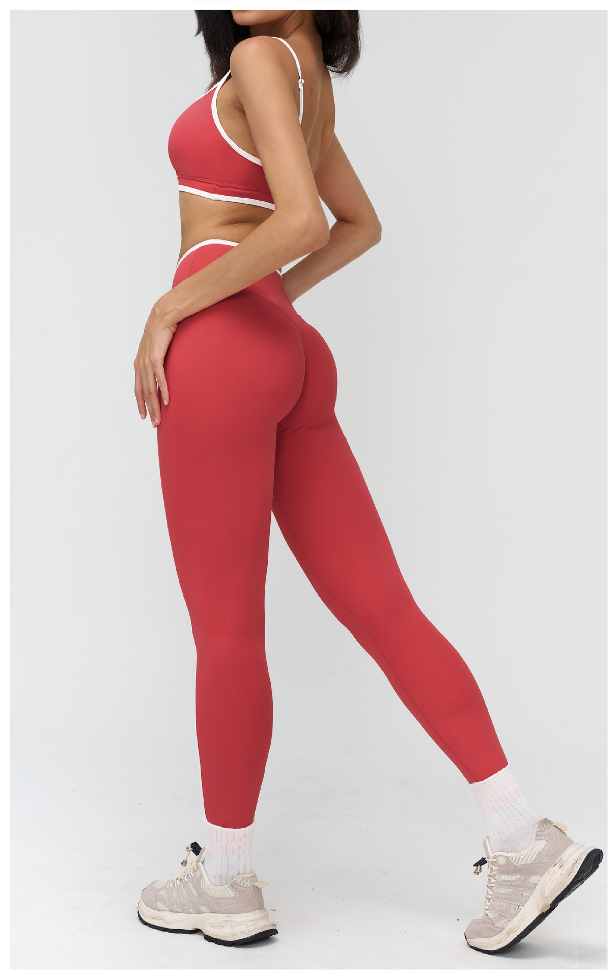 Nude Color Block Yoga Set For Women Tight Fitting Casual Sportswear Outdoor Running Fitness Clothes 9528_ecoleips.com