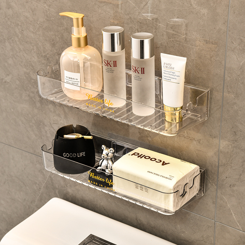 Creative light luxury transparent cosmetic storage rack bathroom living room wall-mounted without drilling display rack hand basin shelf