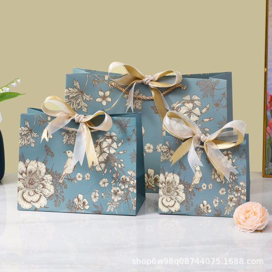 Gift Bag Mid-Autumn Festival Large Birthday Gift Bag Flower and Bird Simple Accompanying Gift Handbag High-grade Sense ins