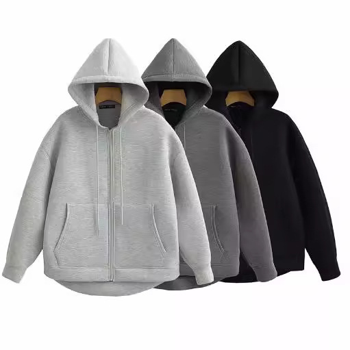クロスボーダー新型欧米風ゆるいフード付きジッパーコート純色長袖ファッションカジュアルコート上着|undefined