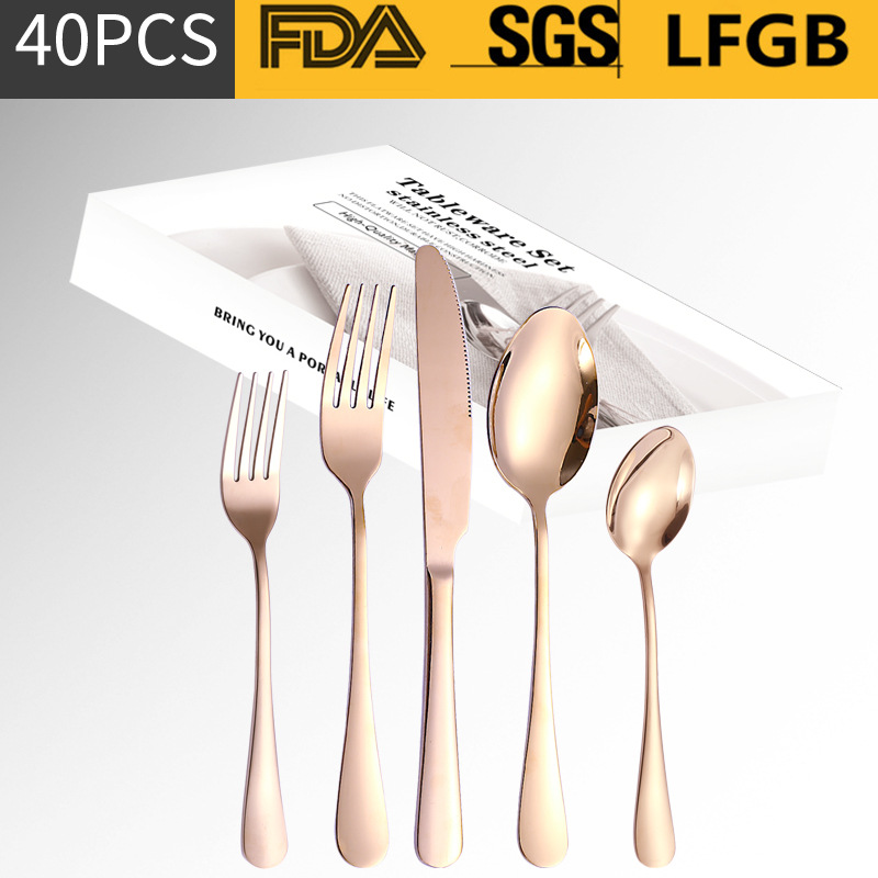 Amazon Venta caliente vajilla de acero inoxidable 20/40/60 unidades conjunto 1010 serie 5 piezas principales caja simple cuchillo, tenedor y cuchara traje