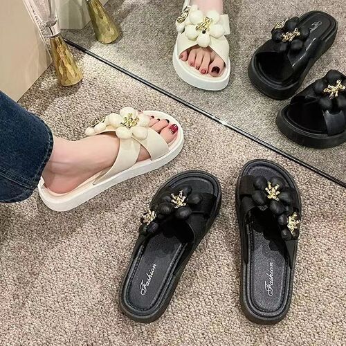 Slippers fashion summer outdoor beach flat sandals fairy style teddy bear thick-soled non-slip versatile sandals internet celebrity