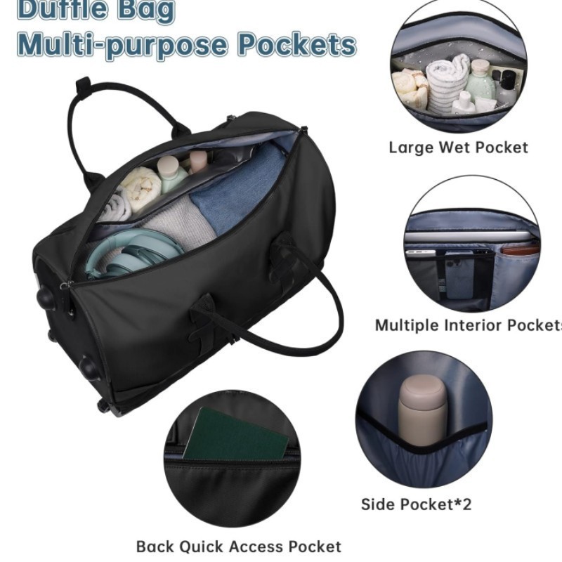 Bolsa de viaje plegable portátil con palanca de tracción, bolsa de ropa para hombres y mujeres, bolsa de ejercicios al aire libre, bolsa multifuncional para pasar la noche
