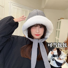 女冬新款时尚加绒加厚雷锋帽一帽两用可当包包防风保暖护耳绑带帽