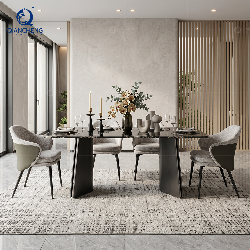 Juego de Comedor de Mármol con 6 Sillas, Acero Inoxidable, Desmontable, Rectangular, para Restaurante image 5