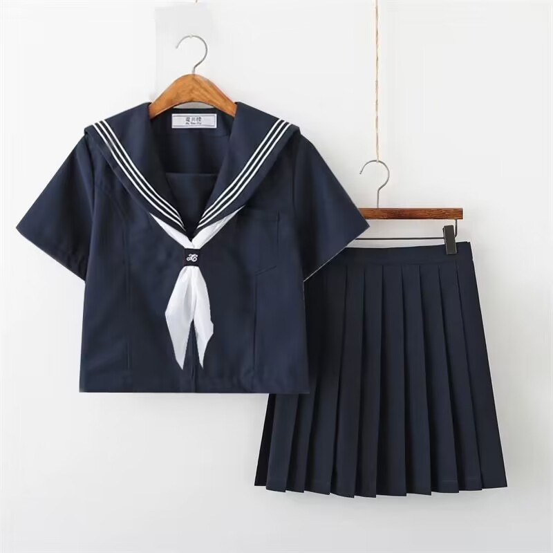 Plus Size Japanese Style Orthodox Jk Uniform Skirt Three Basic Summer Middle Clothes Preppy Style Class Uniform Short-Sleeved Suit