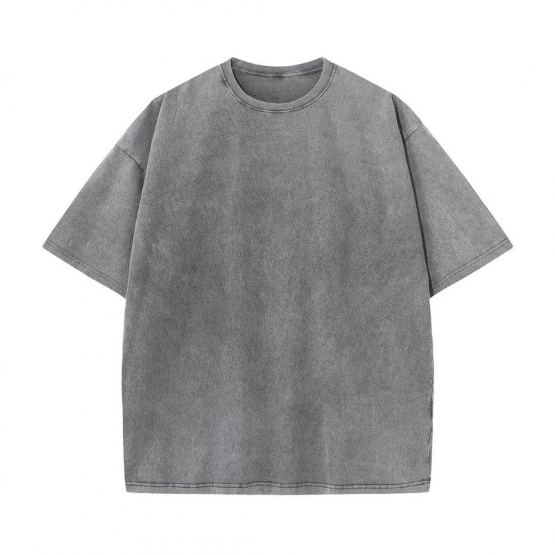 Camiseta de marca de moda vieja negra lavada verano 220g algodón peinado cuello trasero suelta básica cuello redondo camiseta de la calle principal