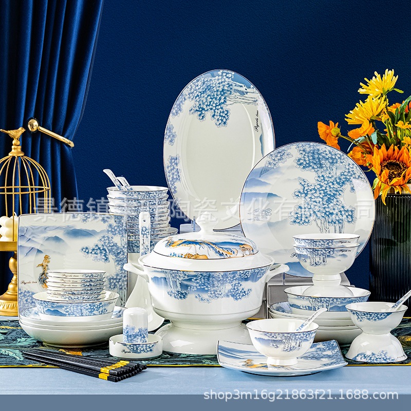 Household European Dishes, Ceramic Tableware Set, Jingdezhen Chinese Bone China Tableware Set, Chinese Gift Set