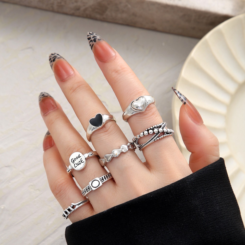 new retro fashion trendy lovely ring seven-piece suit niche design multi-joint ring_voghion.com